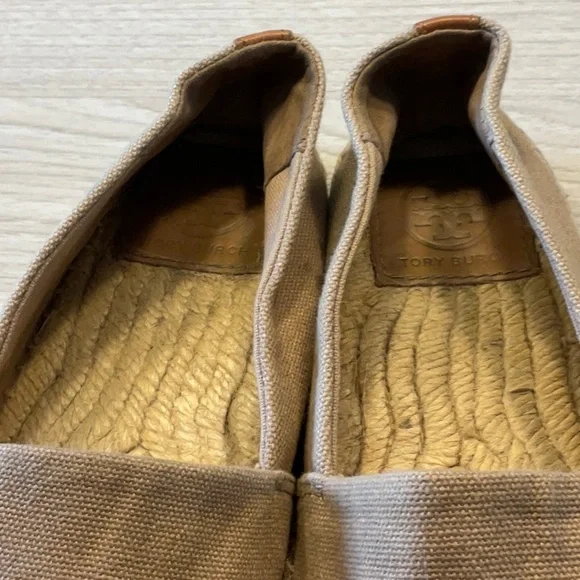 Tory Burch Color Block Espadrille Flat Canvas Tan Red- Size 7 Medium - Picture 6 of 16